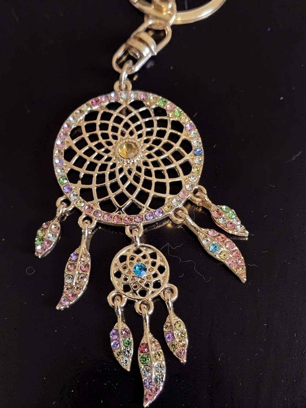 Gold Tone Multicolor Dreamcatcher Pendant Keychain